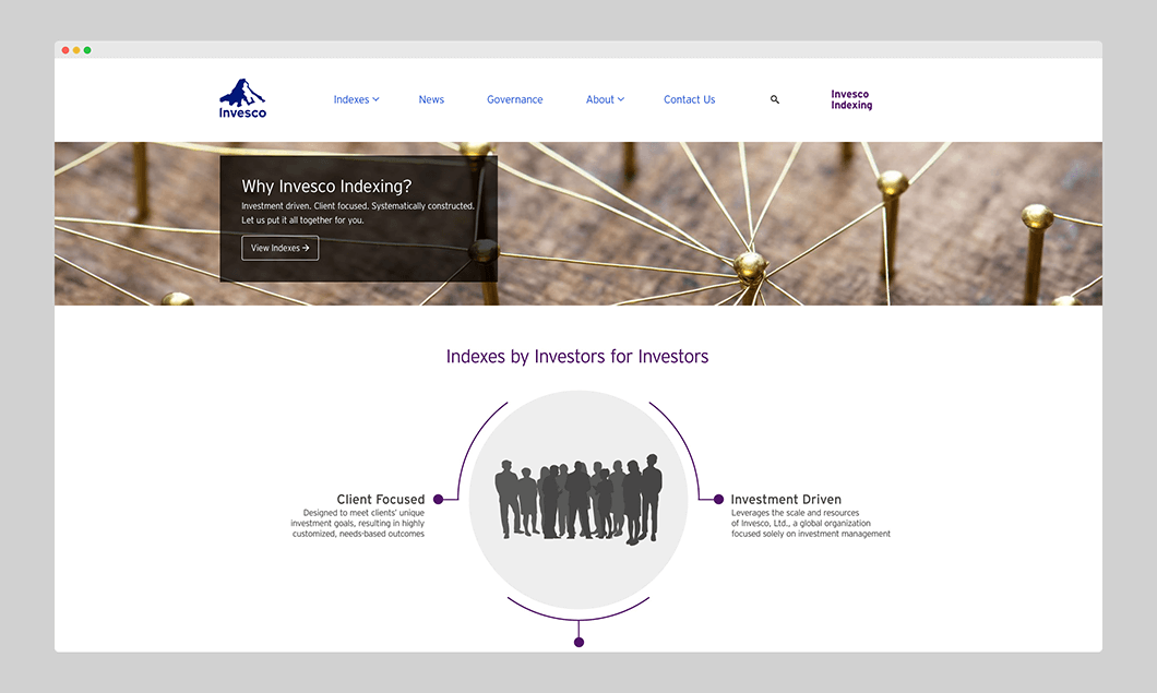 Screenshot of the Invesco Indexing website