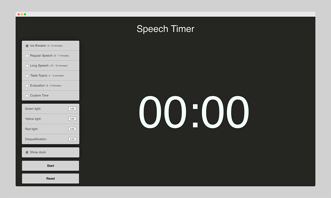 Screenshot of the Speech Timer app